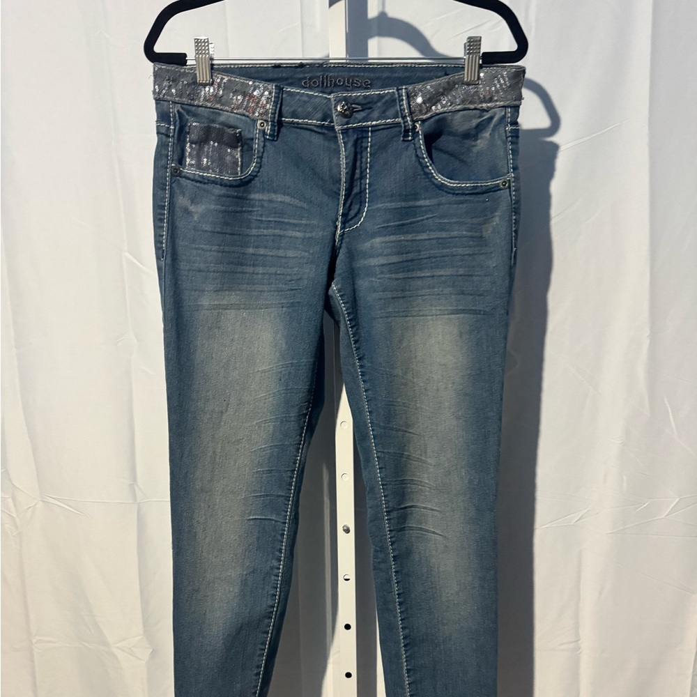 Dollhouse Denim Jeans with Silver Sequin Trim Size 13